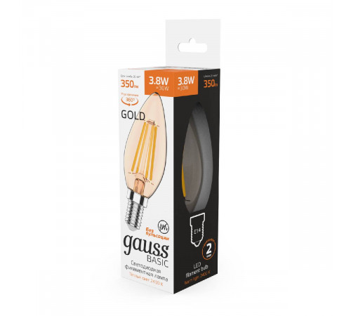 Светодиодная филаментная лампа Gauss Basic Filament E14 3,8W 2400K 1037154