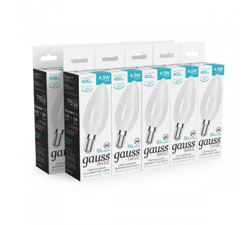 Светодиодная филаментная лампа Gauss Basic Filament E14 4,5W 4100K 1035125 Светодиодная филаментная лампа Gauss Basic Filament E14 4,5W 4100K 1035125