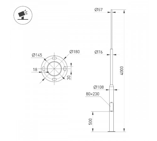 Опора фланцевая Arlight OXOR-OT3-D108-L4000 (BK) 051327 Опора фланцевая Arlight OXOR-OT3-D108-L4000 (BK) 051327