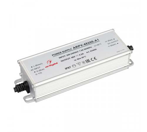 Блок питания Arlight ARPV-48200-A1 48V 4.2A 200W IP67 034690 Блок питания Arlight ARPV-48200-A1 48V 4.2A 200W IP67 034690
