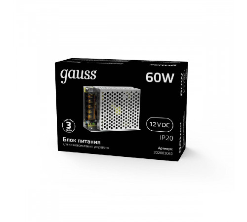 Блок питания Gauss Led Strip PS 12V 60W IP20 8A 202003060 Блок питания Gauss Led Strip PS 12V 60W IP20 8A 202003060