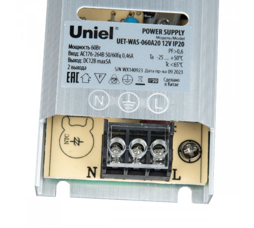 Блок питания Uniel 60Вт DC12В 5А IP20 UET-WAS-060A20 12V IP20 UL-00010258 Блок питания Uniel 60Вт DC12В 5А IP20 UET-WAS-060A20 12V IP20 UL-00010258