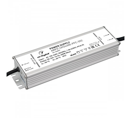 Блок питания Arlight ARPV-UH24400-PFC-55C (24V, 16.7A, 400W, IP67) 040977 Блок питания Arlight ARPV-UH24400-PFC-55C (24V, 16.7A, 400W, IP67) 040977