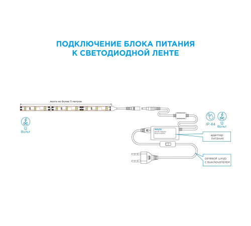Блок питания Apeyron 12В 12Вт IP44 1A разъем 2,5*5,5мм 03-54