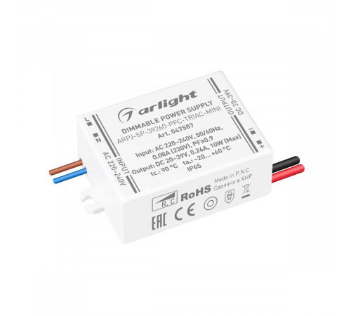 Блок питания Arlight ARPJ-SP-39260-PFC-TRIAC-MINI (10W, 20-39V, 260mA) 047587 Блок питания Arlight ARPJ-SP-39260-PFC-TRIAC-MINI (10W, 20-39V, 260mA) 047587