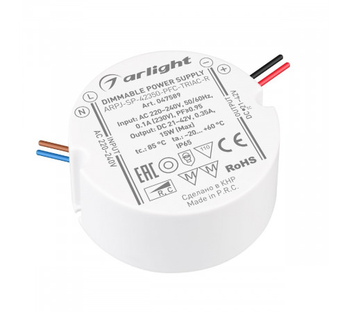 Блок питания Arlight ARPJ-SP-42350-PFC-TRIAC-R (15W, 21-42V, 350mA) 047589 Блок питания Arlight ARPJ-SP-42350-PFC-TRIAC-R (15W, 21-42V, 350mA) 047589