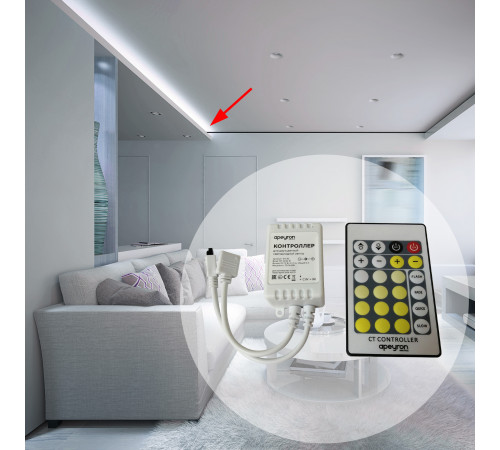 Контроллер для двухцветной светодиодной лентой Apeyron 12-24В 72Вт 2*3A/канал, IP20 пульт, DC-коннектор для входа, 4-игольчатый коннектор для выхода 04-30