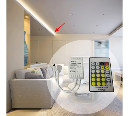 Контроллер для двухцветной светодиодной лентой Apeyron 12-24В 72Вт 2*3A/канал, IP20 пульт, DC-коннектор для входа, 4-игольчатый коннектор для выхода 04-30