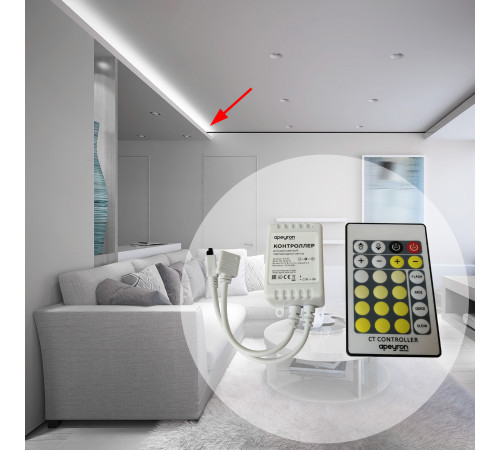 Контроллер для двухцветной светодиодной лентой Apeyron 12-24В 72Вт 2*3A/канал, IP20 пульт, DC-коннектор для входа, 4-игольчатый коннектор для выхода 04-30