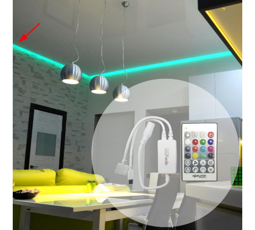 Контроллер для светодиодной ленты RGBW Apeyron 72Вт 12-24В 4*15A/канал IP20 пульт, DC-коннектор для входа, 5-игольчатый коннектор для выхода 04-29