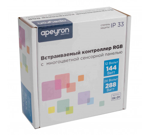 Контроллер RGB Apeyron 12В 144Вт встраиваемый с сенсорной панелью 04-09 Контроллер RGB Apeyron 12В 144Вт встраиваемый с сенсорной панелью 04-09