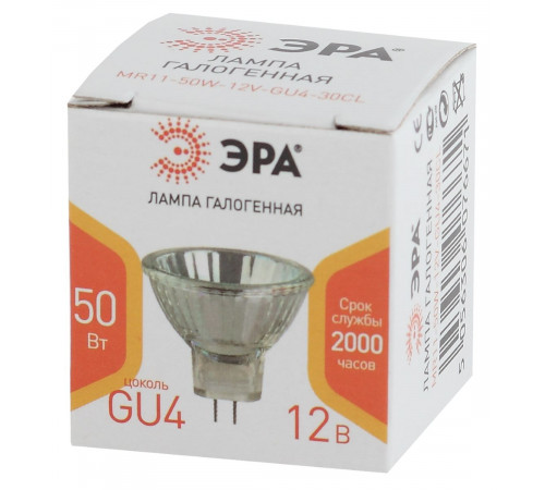 Лампа галогенная Эра GU4 50W 3000K GU4-MR11-50W-12V-30CL Б0044749 Лампа галогенная Эра GU4 50W 3000K GU4-MR11-50W-12V-30CL Б0044749