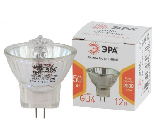 Лампа галогенная Эра GU4 50W 3000K GU4-MR11-50W-12V-30CL Б0044749 Лампа галогенная Эра GU4 50W 3000K GU4-MR11-50W-12V-30CL Б0044749