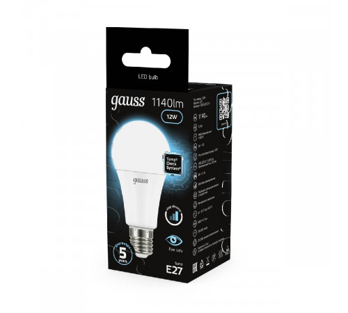 Лампа светодиодная диммируемая Gauss E27 12W 4100K груша матовая 102502212-S