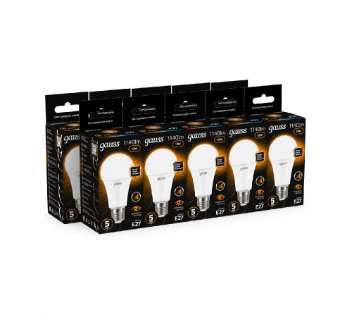 Лампа светодиодная диммируемая Gauss E27 12W 3000K груша матовая 102502112-S