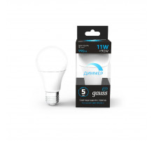 Лампа светодиодная диммируемая Gauss E27 11W 6500К груша матовая 102502311-D