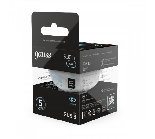 Лампа cветодиодная диммируемая Gauss GU5.3 5W 4100K матовая 101505205-D Лампа cветодиодная диммируемая Gauss GU5.3 5W 4100K матовая 101505205-D
