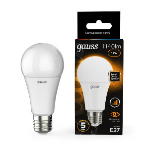 Лампа светодиодная диммируемая Gauss E27 12W 3000K груша матовая 102502112-S