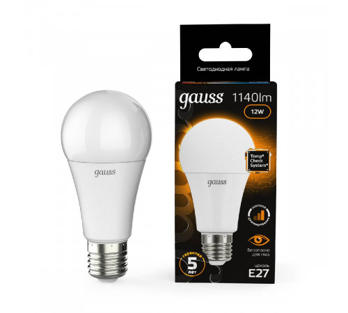 Лампа светодиодная диммируемая Gauss E27 12W 3000K груша матовая 102502112-S