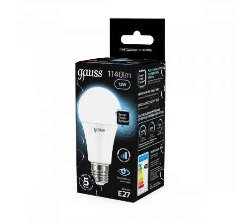 Лампа светодиодная диммируемая Gauss E27 12W 4100K груша матовая 102502212-S