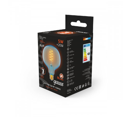 Лампа светодиодная диммируемая филаментная Gauss E27 5W 1800K шар синий 1013802105