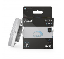 Лампа светодиодная диммируемая Gauss GX53 8W 4100K матовая 108408208-D