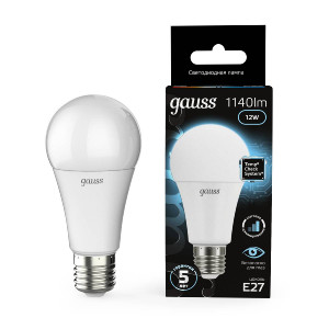 Лампа светодиодная диммируемая Gauss E27 12W 4100K груша матовая 102502212-S