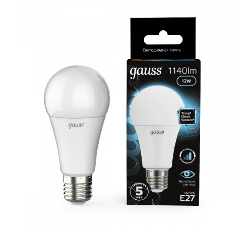 Лампа светодиодная диммируемая Gauss E27 12W 4100K груша матовая 102502212-S