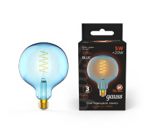 Лампа светодиодная диммируемая филаментная Gauss E27 5W 1800K шар синий 1013802105