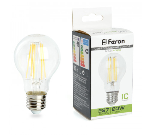 Лампа светодиодная филаментная Feron E27 20W 4000K прозрачная LB-620 38246 Лампа светодиодная филаментная Feron E27 20W 4000K прозрачная LB-620 38246
