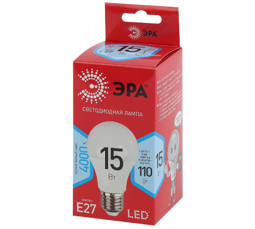 Лампа светодиодная Эра E27 15W 4000K LED A60-15W-840-E27 R Б0046356 Лампа светодиодная Эра E27 15W 4000K LED A60-15W-840-E27 R Б0046356