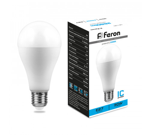 Лампа светодиодная Feron E27 30W 6400K груша матовая LB-130 38196 Лампа светодиодная Feron E27 30W 6400K груша матовая LB-130 38196