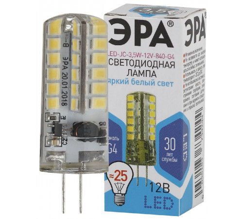 Лампа светодиодная Эра G4 3,5W 4000K LED JC-3,5W-12V-840-G4 Б0033196 Лампа светодиодная Эра G4 3,5W 4000K LED JC-3,5W-12V-840-G4 Б0033196