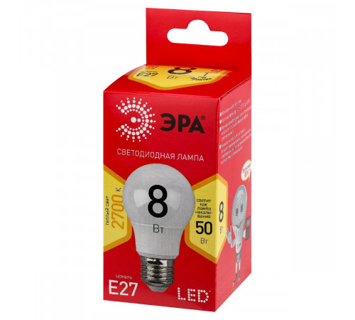 Лампа светодиодная Эра E27 8W 2700K LED A55-8W-827-E27 R Б0052659 Лампа светодиодная Эра E27 8W 2700K LED A55-8W-827-E27 R Б0052659