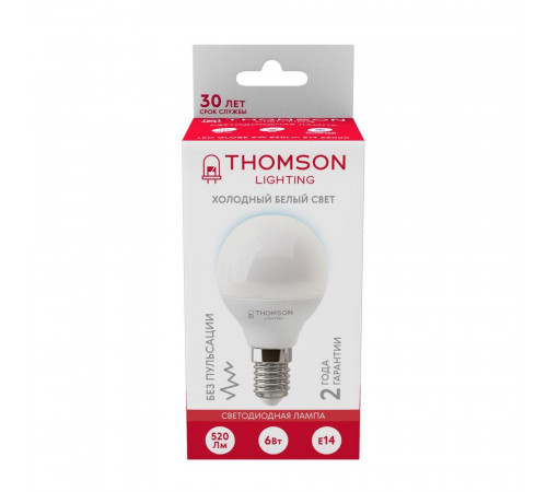 Лампа светодиодная Thomson E14 6W 6500K шар матовый TH-B2315 Лампа светодиодная Thomson E14 6W 6500K шар матовый TH-B2315