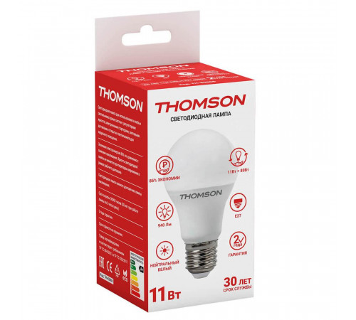 Лампа светодиодная Thomson E27 11W 4000K груша матовая TH-B2006 Лампа светодиодная Thomson E27 11W 4000K груша матовая TH-B2006