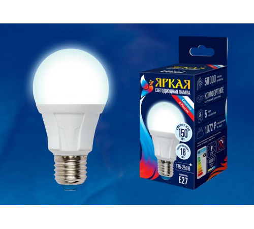 Лампа светодиодная (UL-00005036) Uniel E27 18W 3000K матовая LED-A60 18W/3000K/E27/FR PLP01WH Лампа светодиодная (UL-00005036) Uniel E27 18W 3000K матовая LED-A60 18W/3000K/E27/FR PLP01WH