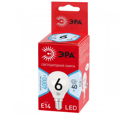 Лампа светодиодная Эра E14 6W 4000K LED P45-6W-840-E14 R Б0052443 Лампа светодиодная Эра E14 6W 4000K LED P45-6W-840-E14 R Б0052443