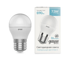 Лампа светодиодная Gauss E27 7,5W 4100К шар матовый 1053228