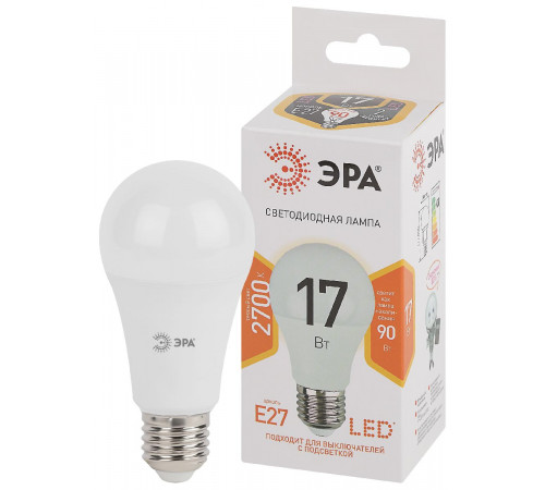 Лампа светодиодная Эра E27 17W 2700K LED A60-17W-827-E27 Б0031699 Лампа светодиодная Эра E27 17W 2700K LED A60-17W-827-E27 Б0031699