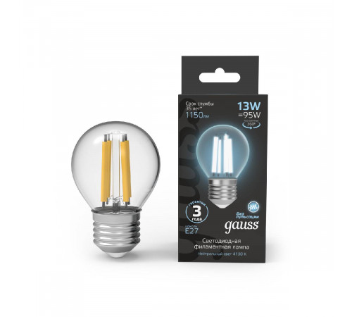 Лампа светодиодная Gauss Filament E27 13W 4100K 105802213 Лампа светодиодная Gauss Filament E27 13W 4100K 105802213