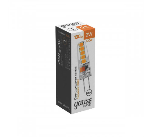 Светодиодная лампа Gauss Basic G4 2W 3000K 1169712 Светодиодная лампа Gauss Basic G4 2W 3000K 1169712