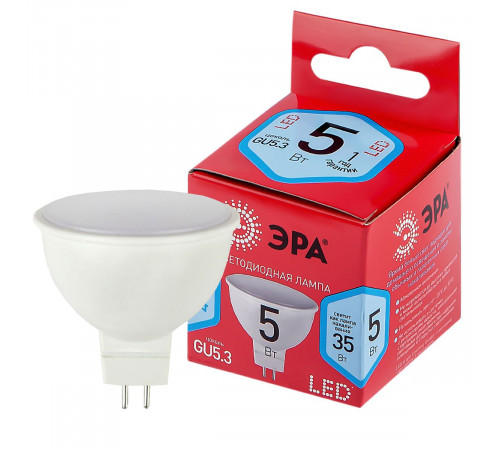 Лампа светодиодная Эра GU5.3 5W 4000K LED MR16-5W-840-GU5.3 R Б0049639 Лампа светодиодная Эра GU5.3 5W 4000K LED MR16-5W-840-GU5.3 R Б0049639