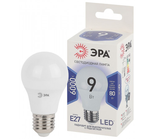 Лампа светодиодная Эра E27 9W 6000K LED A60-9W-860-E27 Б0032248 Лампа светодиодная Эра E27 9W 6000K LED A60-9W-860-E27 Б0032248