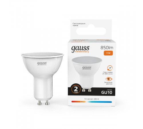 Лампа светодиодная Gauss GU10 11W 3000K матовая 13611 Лампа светодиодная Gauss GU10 11W 3000K матовая 13611