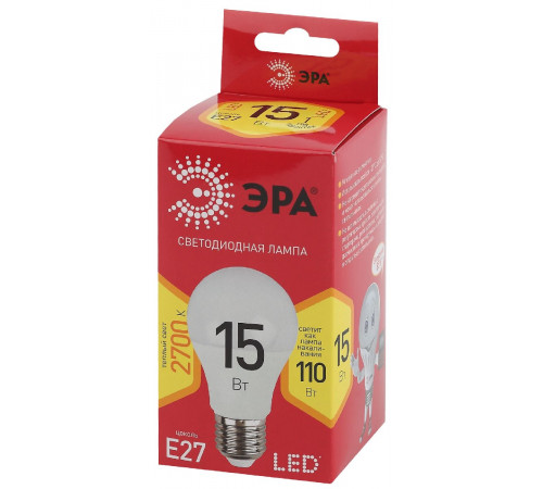 Лампа светодиодная Эра E27 15W 2700K LED A60-15W-827-E27 R Б0046355 Лампа светодиодная Эра E27 15W 2700K LED A60-15W-827-E27 R Б0046355