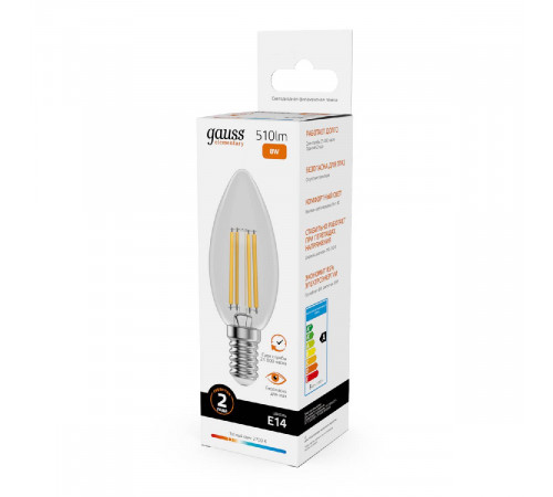 Лампа светодиодная Gauss Filament Elementary E14 8W 2700K 32118 Лампа светодиодная Gauss Filament Elementary E14 8W 2700K 32118