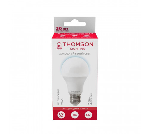 Лампа светодиодная Thomson E27 7W 6500K груша матовая TH-B2301 Лампа светодиодная Thomson E27 7W 6500K груша матовая TH-B2301