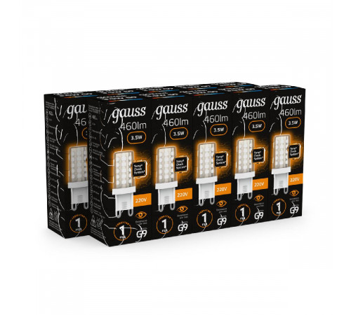 Лампа светодиодная Gauss G9 3,5W 3000К прозрачная 107009105 Лампа светодиодная Gauss G9 3,5W 3000К прозрачная 107009105
