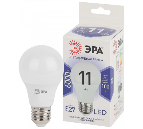 Лампа светодиодная Эра E27 11W 6000K LED A60-11W-860-E27 Б0031394 Лампа светодиодная Эра E27 11W 6000K LED A60-11W-860-E27 Б0031394